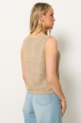 LTS Tall Women's Natural Brown Button Knitted Vest Top | Long Tall Sally 2