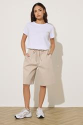 PixieGirl Petite Women's Natural Brown Drawstring Jorts | PixieGirl 2
