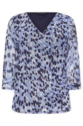 M&Co Petite Blue Animal Print Mesh Sleeve Wrap Top