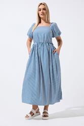 LIMITED COLLECTION Plus Size Blue Stripe Puff Sleeve Dress | Yours Clothing 3
