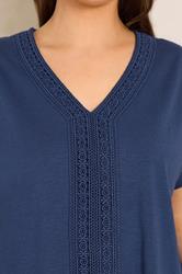 EVANS Plus Size Navy Blue Cotton Crochet Trim Tee | Evans 4