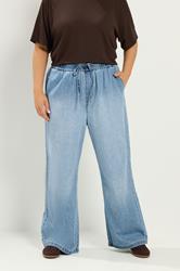 YOURS Plus Size Mid Blue Drawstring Wide Leg Jeans | Yours Clothing 3