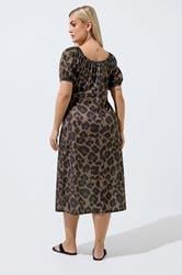 LIMITED COLLECTION Plus Size Brown Leopard Tie Neck Dress  | Yours Clothing 2