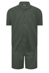 BadRhino Big & Tall Green Textured Revere Shirt & Short Co-ord Set | BadRhino 1