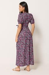 M&Co Petite Pink Ditsy Floral Print Maxi Wrap Dress | M&Co 2