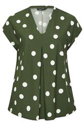 YOURS Curve Khaki Green Polka Dot Grown-On T-Shirt