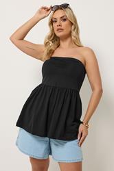 YOURS Plus Size Black Peplum Bandeau Top | Yours Clothing 3