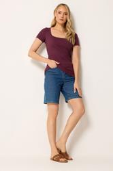 LTS Tall Women's Plum Purple Square Neck Ribbed T-Shirt | Long Tall Sally 1