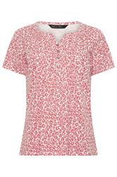 M&Co Red Floral Cotton Henley Top