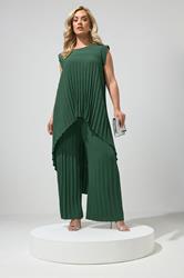 YOURS LONDON Plus Size Green Pleated Set | Yours Clothing 3