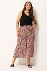 YOURS Plus Size Pink & Orange Floral Culottes | Yours Clothing 3