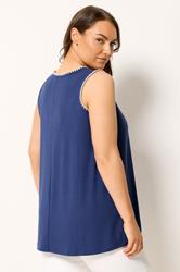 YOURS Plus Size Cobalt Blue Contrast Blanket Stitch Ribbed Vest Top | Yours Clothing 2
