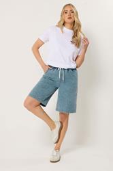 LTS Tall Women's Light Blue Acid Wash Pull On Denim Cotton Jorts | Long Tall Sally 3