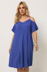 YOURS Curve Blue Texture Cold Shoulder Dress  3