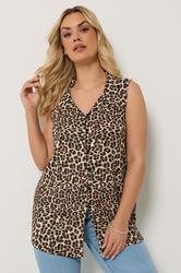 YOURS Plus Size Brown Leopard Print Collared Top | Yours Clothing 3