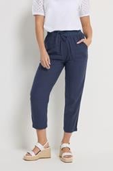 M&Co Navy Blue Linen Cropped Trousers | M&Co 3
