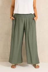 EVANS Plus Size Khaki Green Wide Leg Trouser | Evans 2