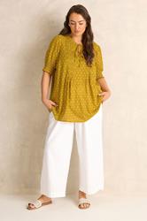EVANS Plus Size Yellow Dobby Tie Neck Blouse | Evans 2