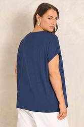 EVANS Plus Size Navy Blue Cotton Crochet Trim Tee | Evans 2