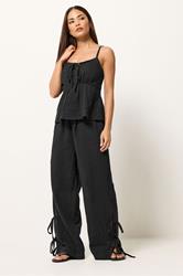 PixieGirl Petite Women's Set Black Cotton Cheesecloth Top & Trousers | PixieGirl 1