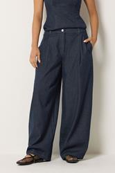 PixieGirl Petite Women's Dark Blue Pleated Wide Leg Jeans | PixieGirl  1