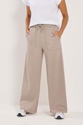 PixieGirl Petite Women's Stone Brown Pocket Patch Wide Leg Joggers | PixieGirl 1