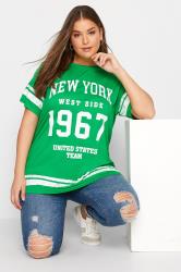 Plus Size Yours Curve Khaki Green 'New York' Slogan Varsity Tshirt Size 26-28 | Women's Plus Size and Curve Fashion