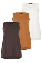 YOURS 3 PACK Plus Size Chocolate Brown & Rust Orange V-Neck Vest Tops | Yours Clothing 9