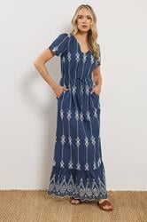 LTS Tall Women's Navy Blue Floral Embroidered Cotton Maxi Dress | Long Tall Sally 2