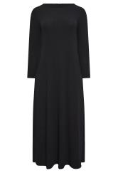 YOURS Curve Plus Size Black Ribbed Maxi Swing Dress | Yours Clothing