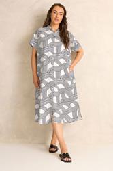 EVANS Plus Size White & Black Linear Shirt Dress | Evans 2
