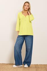 M&Co Yellow Cotton Henley Top | M&Co 1