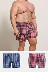 D555 Big & Tall 2 PACK Blue & Red Check Print Boxers | BadRhino 3