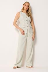 LTS Tall Women's Set Ivory White Pinstripe Waistcoat & Wide Leg Trousers | Long Tall Sally 3
