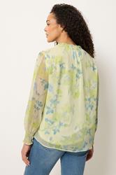M&Co Yellow Floral Print Tie Neck Blouse | M&Co 2