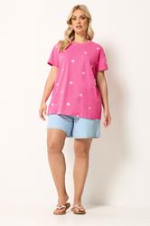YOURS Plus Size Pink Embroidered Daisy Short Sleeve T-Shirt | Yours Clothing 2