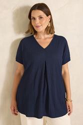 EVANS Plus Size 2 Pack Navy & Blue Pleat Tops | Evans 1