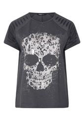 YOURS Curve Grey Skull Print Laser Cut T-Shirt