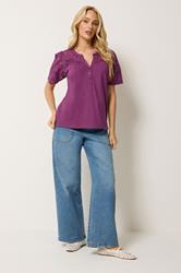 M&Co Berry Purple Broderie Cotton T-Shirt | M&Co 1
