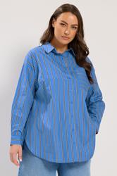 YOURS Plus Size Blue Stripe Button Through Shirt | Yours Clothing 1
