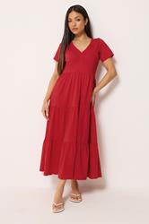 M&Co Petite Red Notch Neck Tiered Cotton Maxi Dress | M&Co 3