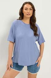 YOURS Plus Size Blue Soft Touch Raglan T-Shirt | Yours Clothing 3