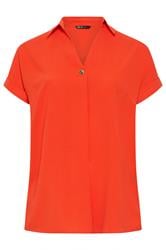 YOURS Curve Orange Button Half Placket Blouse