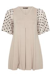 YOURS Plus Size Natural Brown Polka Dot Sleeve Top | Yours Clothing 5