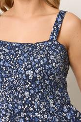 YOURS Plus Size Blue Ditsy Floral Shirred Midi Dress | Yours Clothing 4