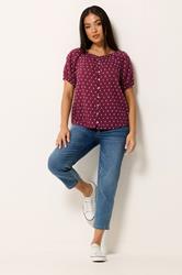 M&Co Petite Berry Purple Dobby Short Sleeve Blouse | M&Co  1