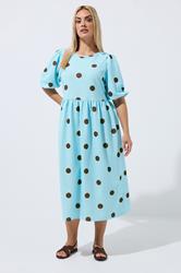 LIMITED COLLECTION Plus Size Blue Polka Dot Dress | Yours Clothing 1