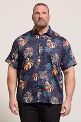 KAM Big & Tall Navy Blue Palm Print Shirt | BadRhino 3