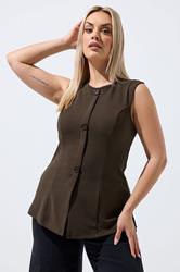 LIMITED COLLECTION Plus Size Chocolate Brown Seam Detail Waistcoat | Yours Clothing 3