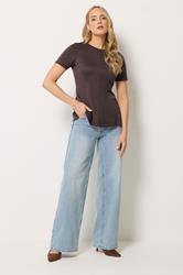LTS Tall Women's Chocolate Brown Seam Front Peplum Top | Long Tall Sally 1
